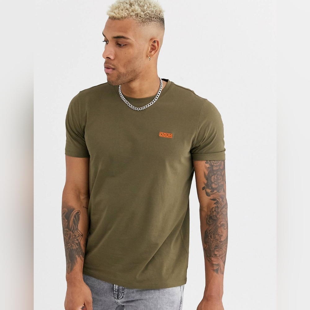 HUGO Dero contrast embroidered logo t-shirt